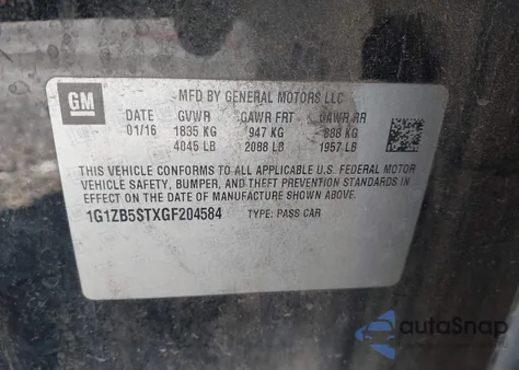 2016 Chevrolet Malibu Ls из США, поврежденный, VIN 1G1ZB5STXGF204584